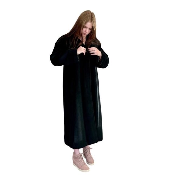 Vintage Alpaca & Wool Blend Long Black Maxi Coat Size M/L by Jones NY - Picture 5 of 8
